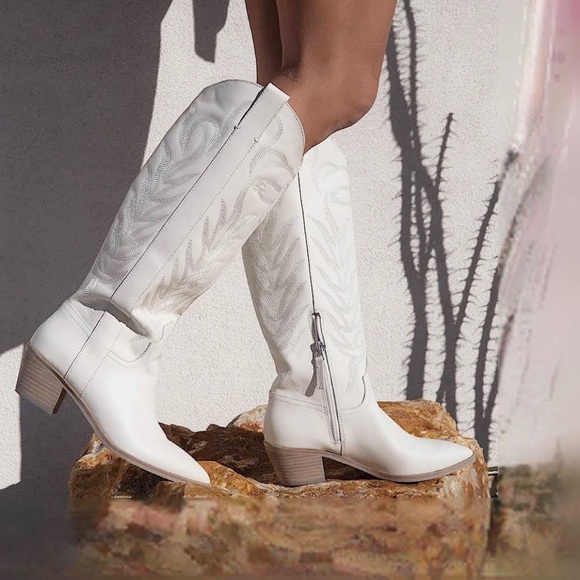 Dolce Vita Solei Western Boots in White Leather Size 10 NEW WITH TAGS - Picture 2 of 15